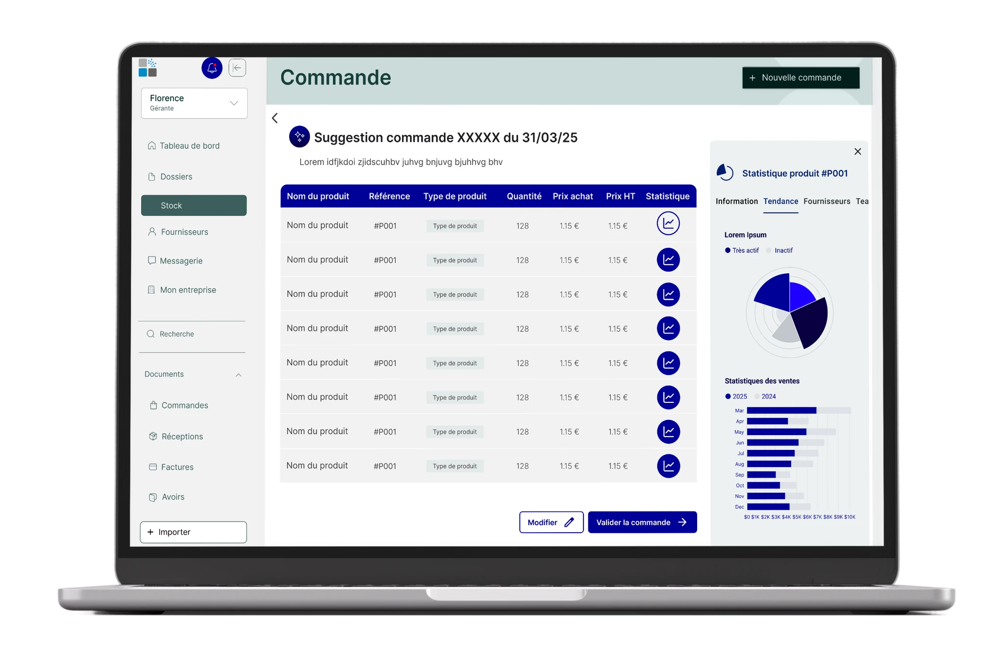 Axis 01 — Order management dashboard with AI order suggestions and reasoning