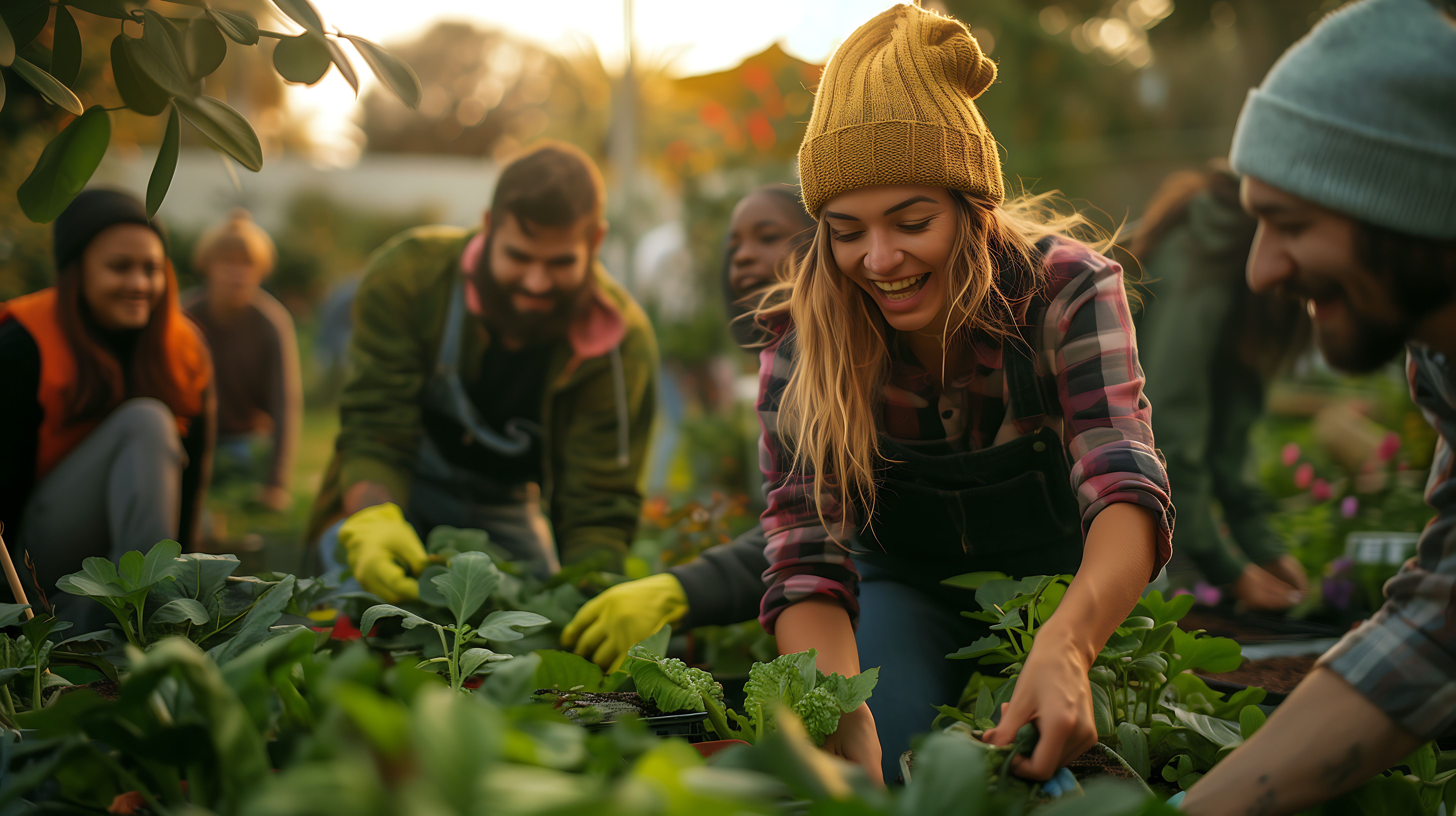 People gardening together in a shared urban garden, illustrating the community spirit behind Jardi