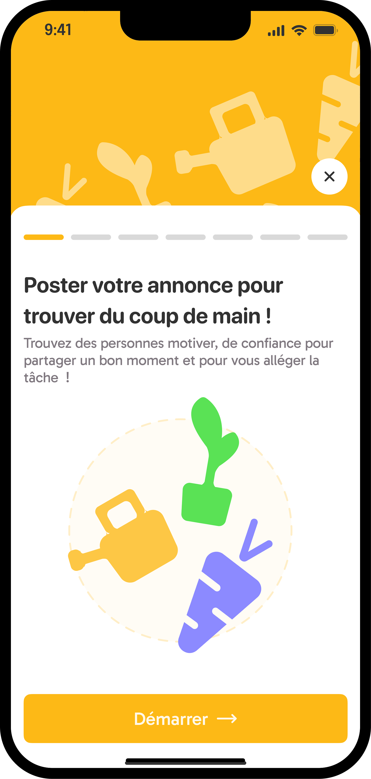 Jardi posting — step 1: choose activity type (plant, maintain, or harvest)