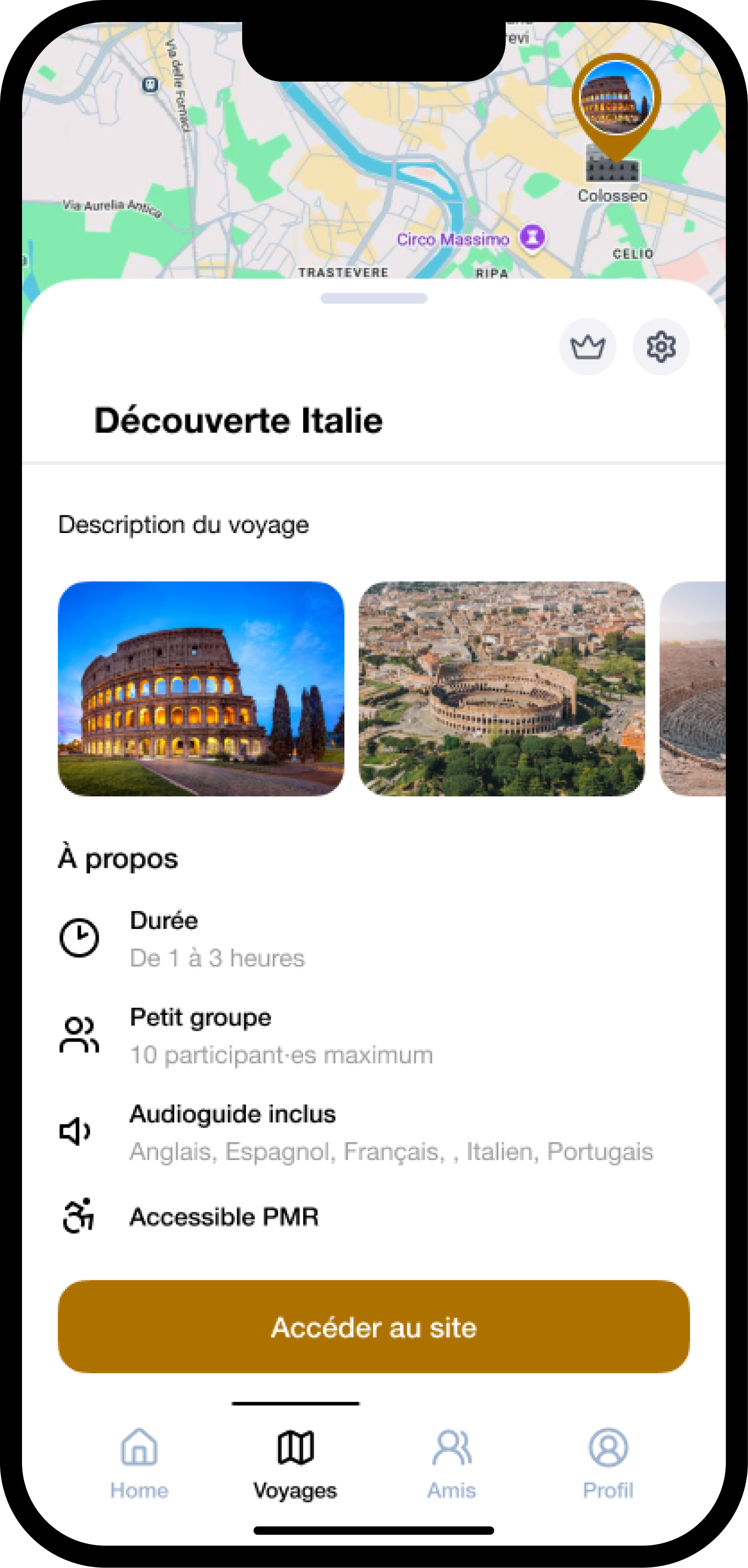 WePlan activity detail card showing location, description, and duration