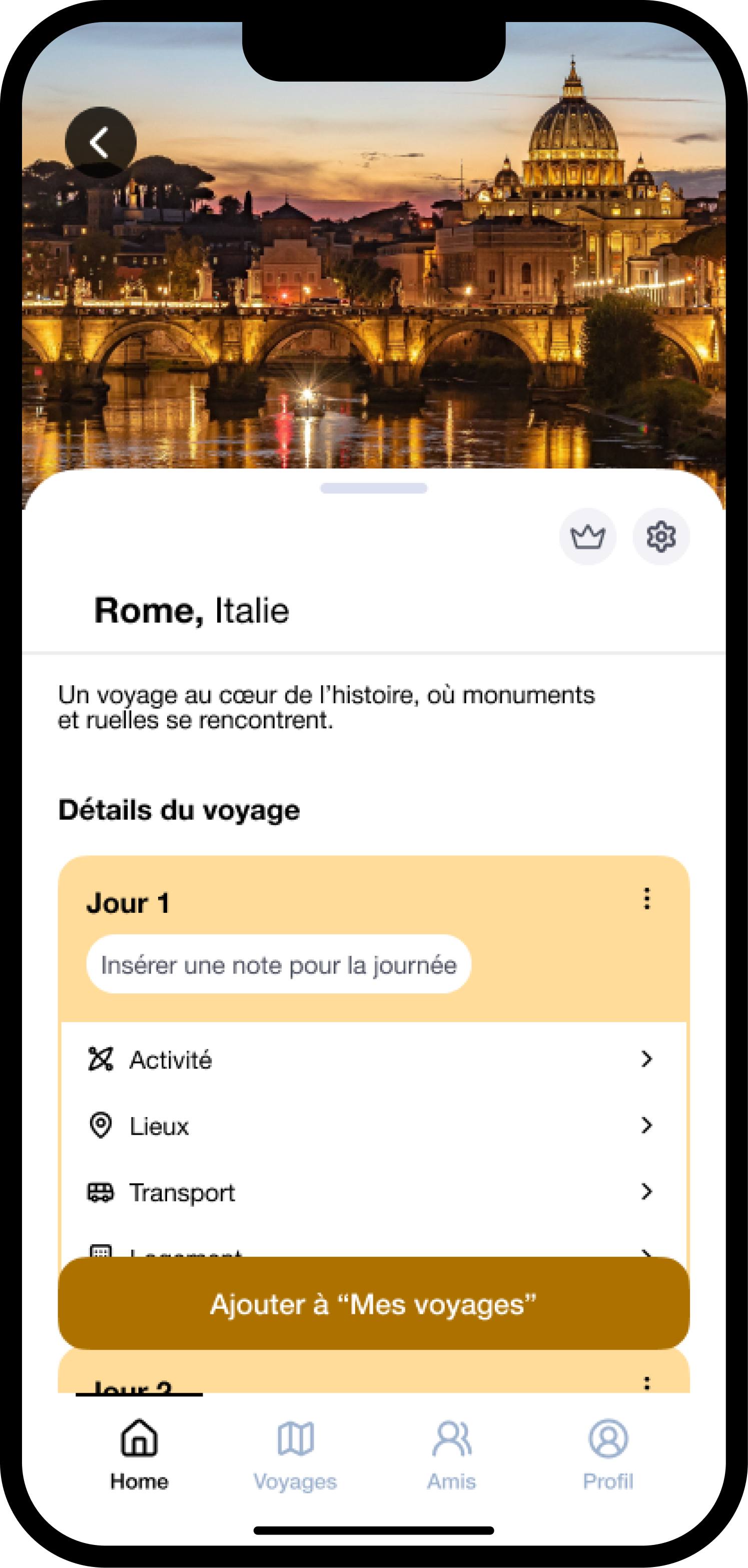 WePlan trip detail screen with activities preview and bottom sheet